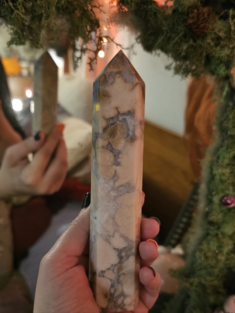 7" Japanese Sakura Flower Agate Statement Piece Tower Blue/Pink Crystal Decor